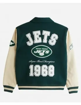 NY Jets Green and Eggshell Varsity Bomber Jacket