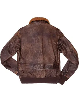Men's Air Force G2 USAF Brown Pilot Aviator Fur Collar Flight Bomber Jacket