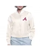 Atlanta Braves Printed Logo Navy Varsity Satin Jacket Atlanta Braves Printed Logo Navy Varsity Satin Jacket