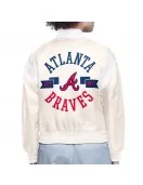 Atlanta Braves Printed Logo Navy Varsity Satin Jacket Atlanta Braves Printed Logo Navy Varsity Satin Jacket