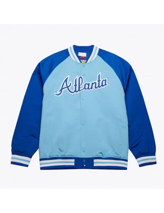 Atlanta Braves Vintage Logo Double Clutch Blue Satin Jacket Atlanta Braves Vintage Logo Double Clutch Blue Satin Jacket