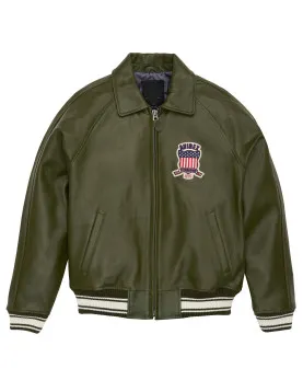 Avirex Icon Olive Green Bomber Leather  Jacket