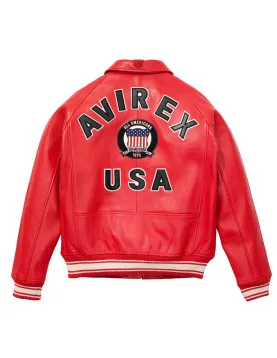 Avirex Icon Red Bomber Leather  Jacket