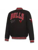 Black Full-Snap Chicago Bulls Wool Varsity Jacket