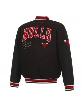Black Full-Snap Chicago Bulls Wool Varsity Jacket