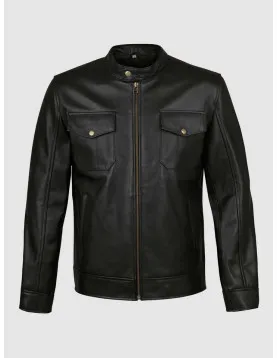 Black Leather Jacket with 4 Pockets
