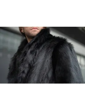 Black Wolf Middi Faux Fur Collared Coat