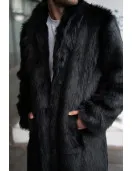 Black Wolf Middi Faux Fur Collared Coat
