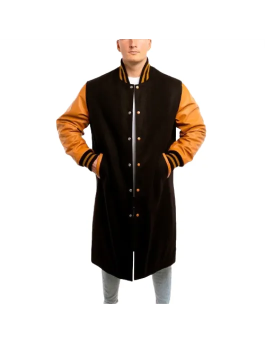 Black Wool Body & Old Gold Sleeves Letterman Coat Black Wool Body & Old Gold Sleeves Letterman Coat