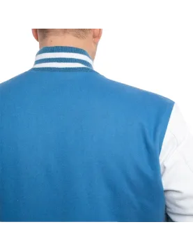 Bright White Leather Sleeves &amp; Newark Blue Wool Body Letterman Jacket