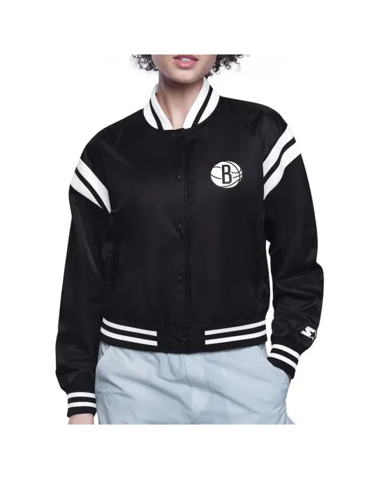 Brooklyn Nets Printed Logo Varsity Satin Jacket