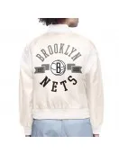 Brooklyn Nets Printed Logo Varsity Satin Jacket