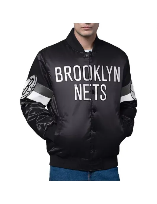 Brooklyn Nets Triple Option Varsity Satin Jacket Brooklyn Nets Triple Option Varsity Satin Jacket