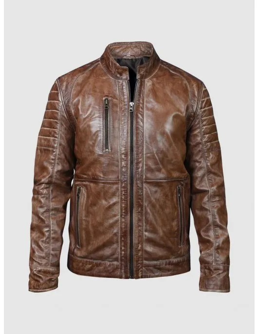 Brown Waxed Biker Leather Jacket