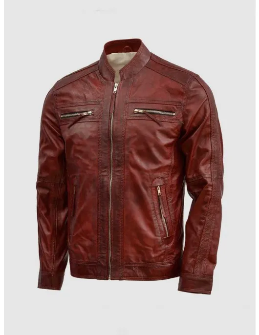 Burgundy Waxed Leather Jacket