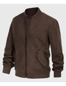 Carter Mens Dark Brown Bomber Suede Leather Jacket