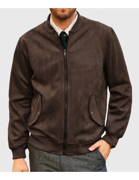 Carter Mens Dark Brown Bomber Suede Leather Jacket