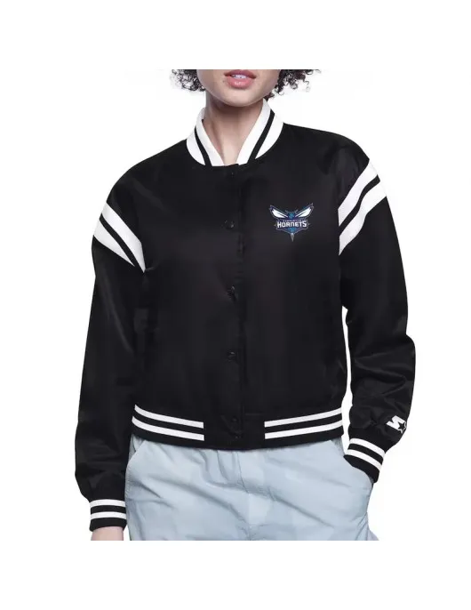 Charlotte Hornets Printed Logo Varsity Satin Jacket Charlotte Hornets Printed Logo Varsity Satin Jacket