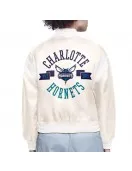 Charlotte Hornets Printed Logo Varsity Satin Jacket Charlotte Hornets Printed Logo Varsity Satin Jacket