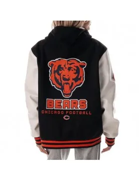 Chicago Bears Black and White Hooded Varsity Jacket