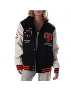Chicago Bears Black and White Hooded Varsity Jacket