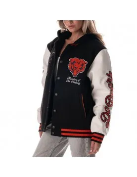 Chicago Bears Black and White Hooded Varsity Jacket