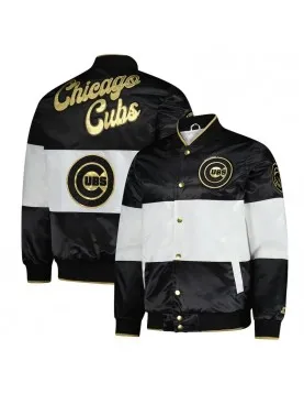 Chicago Cubs Black and White Satin Jacket