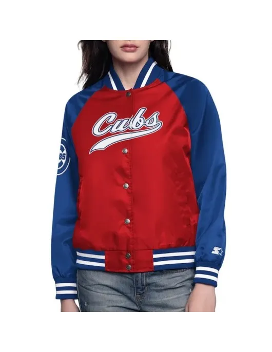 Chicago Cubs Home Run Red/Royal Full-Snap Varsity Satin Jacket Chicago Cubs Home Run Red/Royal Full-Snap Varsity Satin Jacket