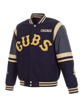 Chicago Cubs Embroidered Logo Varsity Navy Wool &amp; Leather Jacket