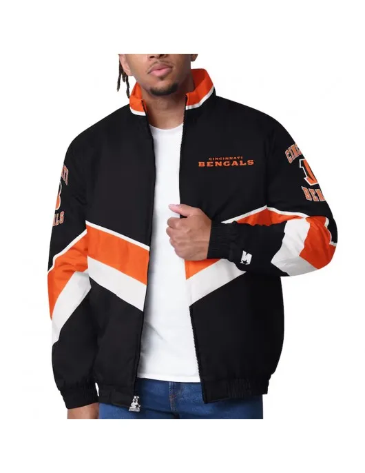 Cincinnati Bengals Captain Black Varsity Satin Jacket Cincinnati Bengals Captain Black Varsity Satin Jacket