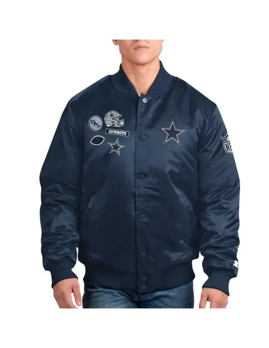 Dallas Cowboys Exclusive Navy Varsity Satin Jacket Dallas Cowboys Exclusive Navy Varsity Satin Jacket