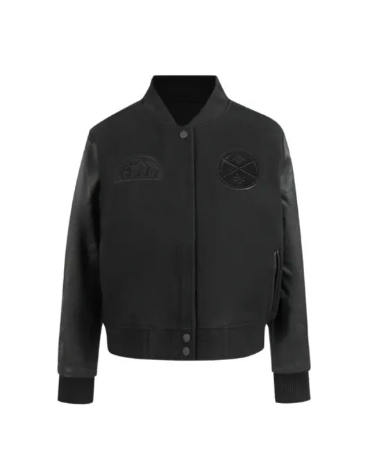 Denver Nuggets Triple Black Varsity Wool and Leather Jacket