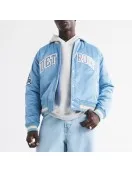 Detroit Lions Light Blue Varsity Bomber Satin Jacket