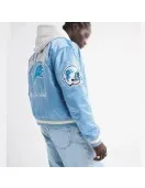 Detroit Lions Light Blue Varsity Bomber Satin Jacket