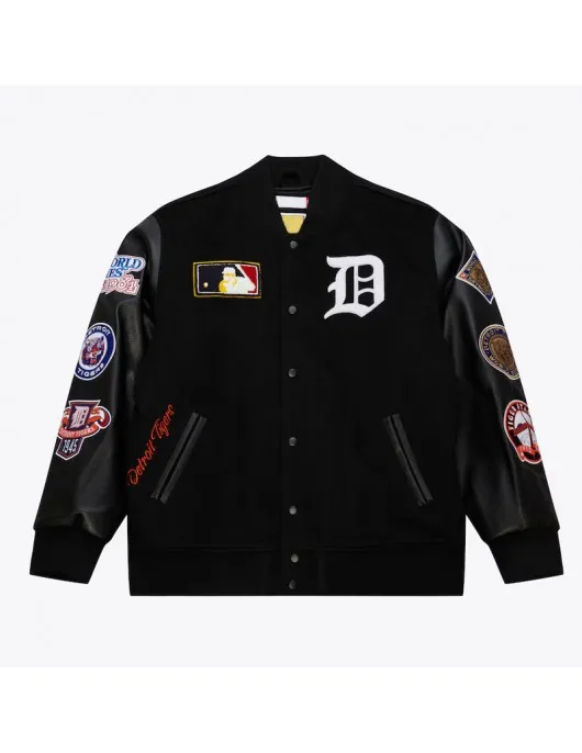 Detroit Tigers Black Out Vintage Logo Varsity Jacket