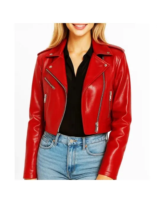 Elle Quist NY City Red Cropped Leather Jacket