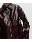 Faux Leather Lacquered Harrington Brown Jacket