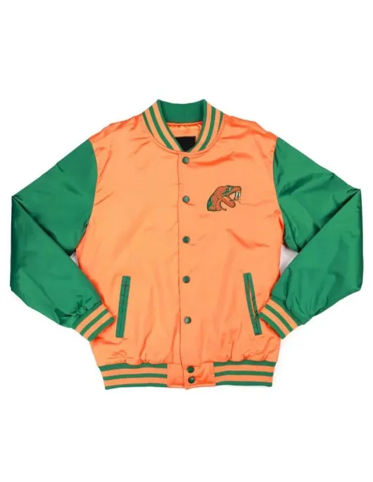 Florida A&M Orange and Green Baseball Jacket Florida A&M Orange and Green Baseball Jacket
