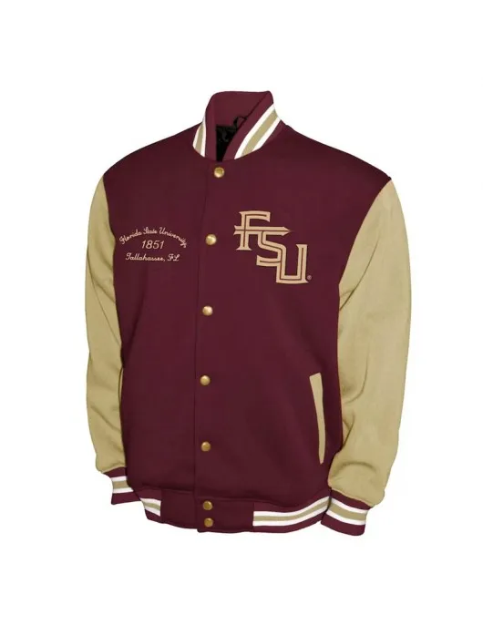 Florida State Seminoles Fleece Garnet and Beige Varsity Jacket