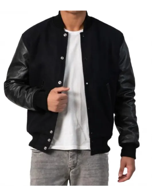 Genuine Leather & Black Wool Varsity Letterman Jacket