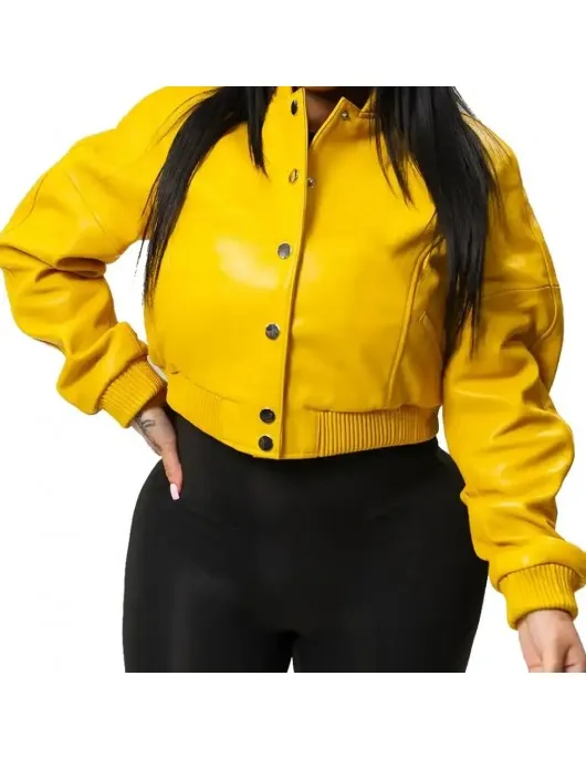 Gina Women’s Yellow Leather Varsity Jacket Gina Women’s Yellow Leather Varsity Jacket