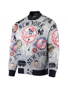 Gray New York Yankees Allover Print Satin Full-Snap Varsity Jacket