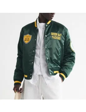 Green Bay Packers Green Varsity Bomber Satin Jacket