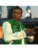 GTA 5 Franklin Adamim Green and White Varsity Jacket
