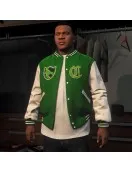 GTA 5 Franklin Adamim Green and White Varsity Jacket