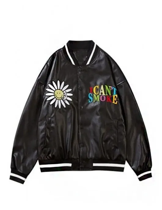 I Can’t Smoke Black Satin Varsity Jacket I Can’t Smoke Black Satin Varsity Jacket