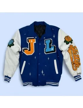 Jet Life Cruise Royal and White Varsity Full-Snap Wool/Leather Jacket