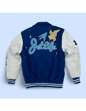 Jet Life Cruise Royal and White Varsity Full-Snap Wool/Leather Jacket
