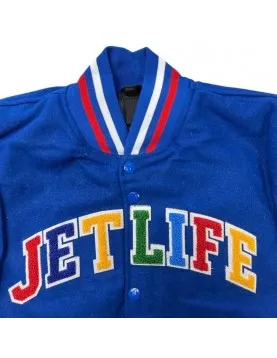 Jet Life Full-Snap Royal and White Wool/Leather Varsity Jacket
