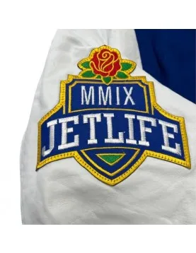 Jet Life Full-Snap Royal and White Wool/Leather Varsity Jacket